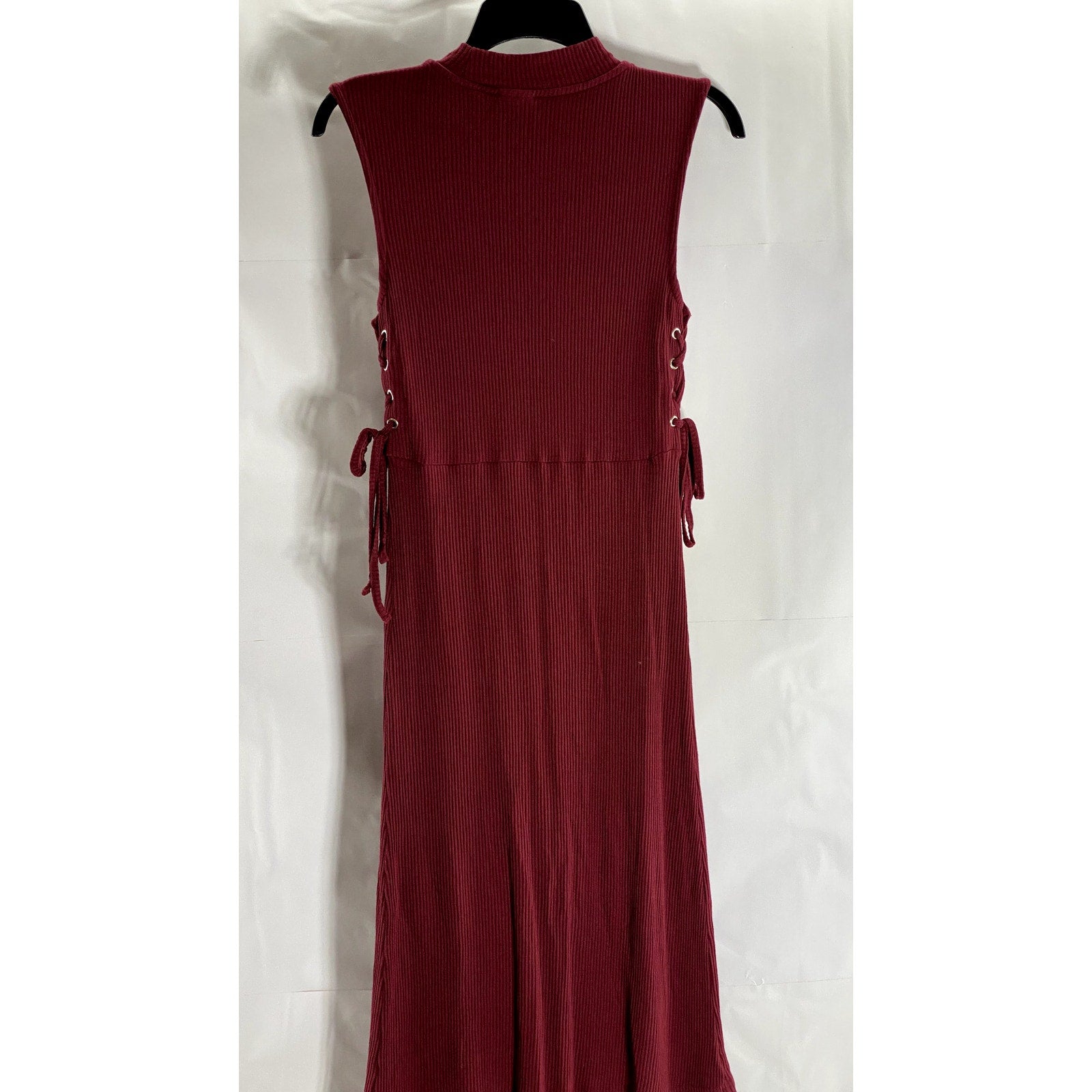 ASOS Women's Burgundy Ribbed Mock-Neck Sleeveless Ribbed Front-Slit Dress SZ 4
