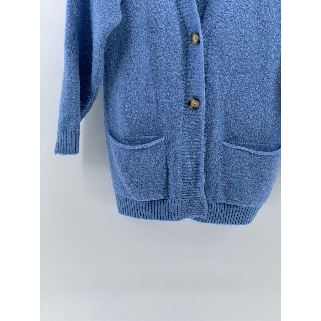 PRIMARK Women's Blue Knit V-Neck Long Sleeve Pocket Button-Up Cardigan SZ 2/4