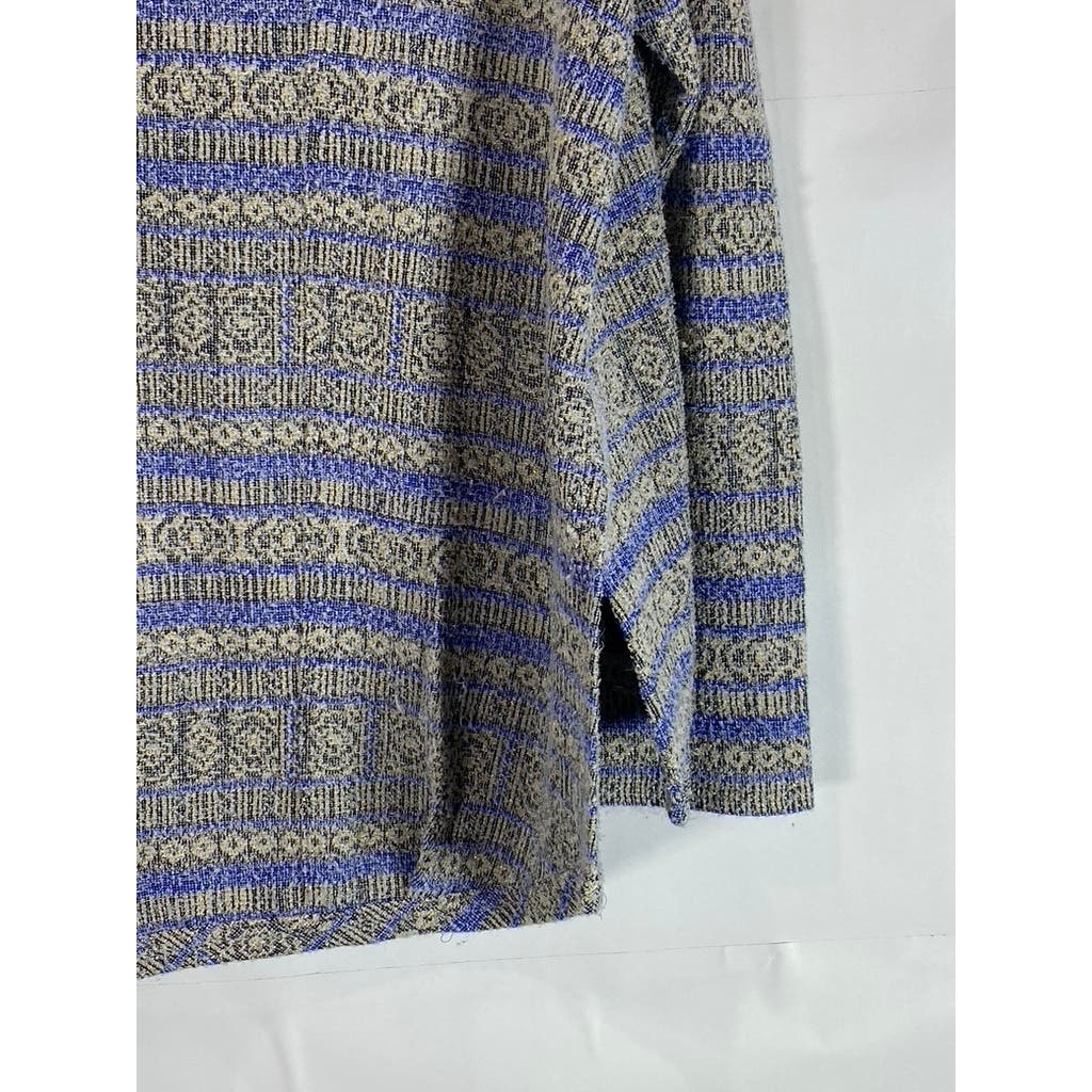 MEG SHOP Women's Metallic Gold/Blue Long Sleeve Pinched Hem Striped Blouse SZ L