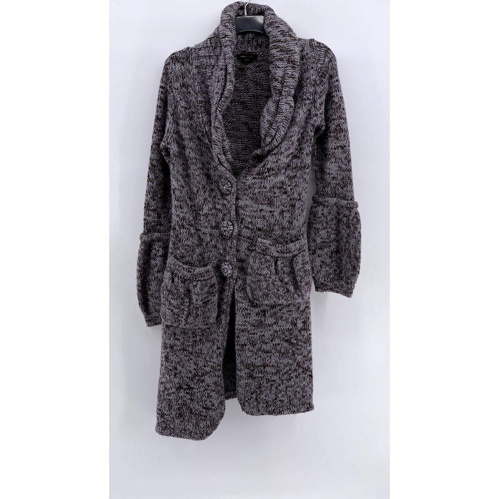 BCBGMAXAZARIA Women's White-Brown Button-Up Knit Duster Sweater SZ S