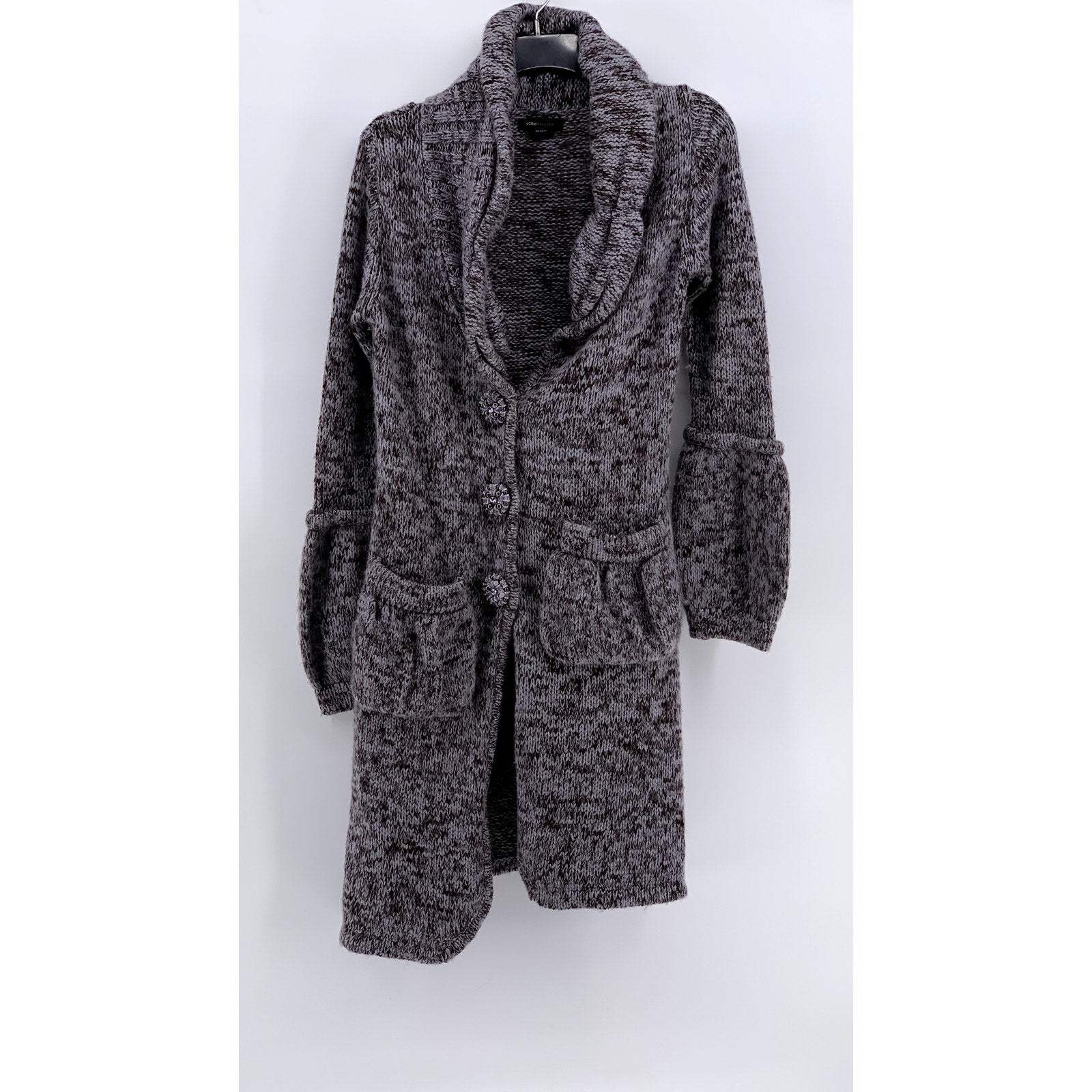 BCBGMAXAZARIA Women's White-Brown Button-Up Knit Duster Sweater SZ S