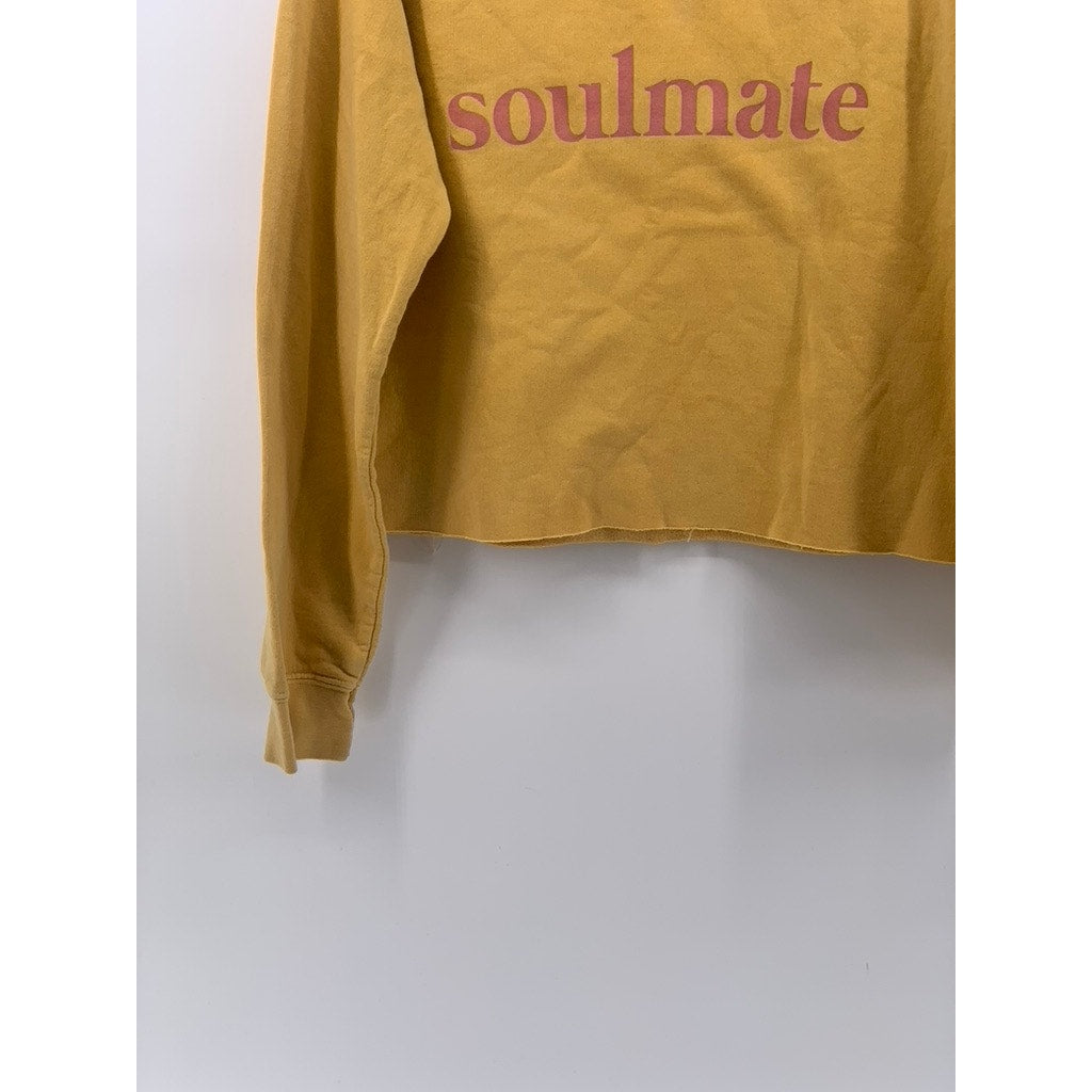 TOPSHOP Women's Mustard Yellow Soulmate Logo Crewneck Long Sleeve Sweatshirt SZS