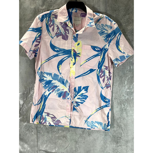 AMERICAN EAGLE Men's Pink/Blue Tropical Button-Up Short Sleeve Shirt SZ M