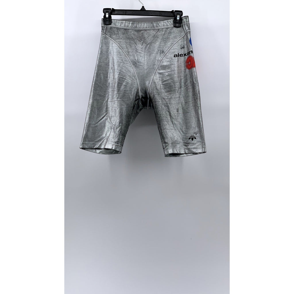 ADIDAS ORIGINALS X ALEXANDER WANG Women's Silver Distressed Biker Shorts SZ S