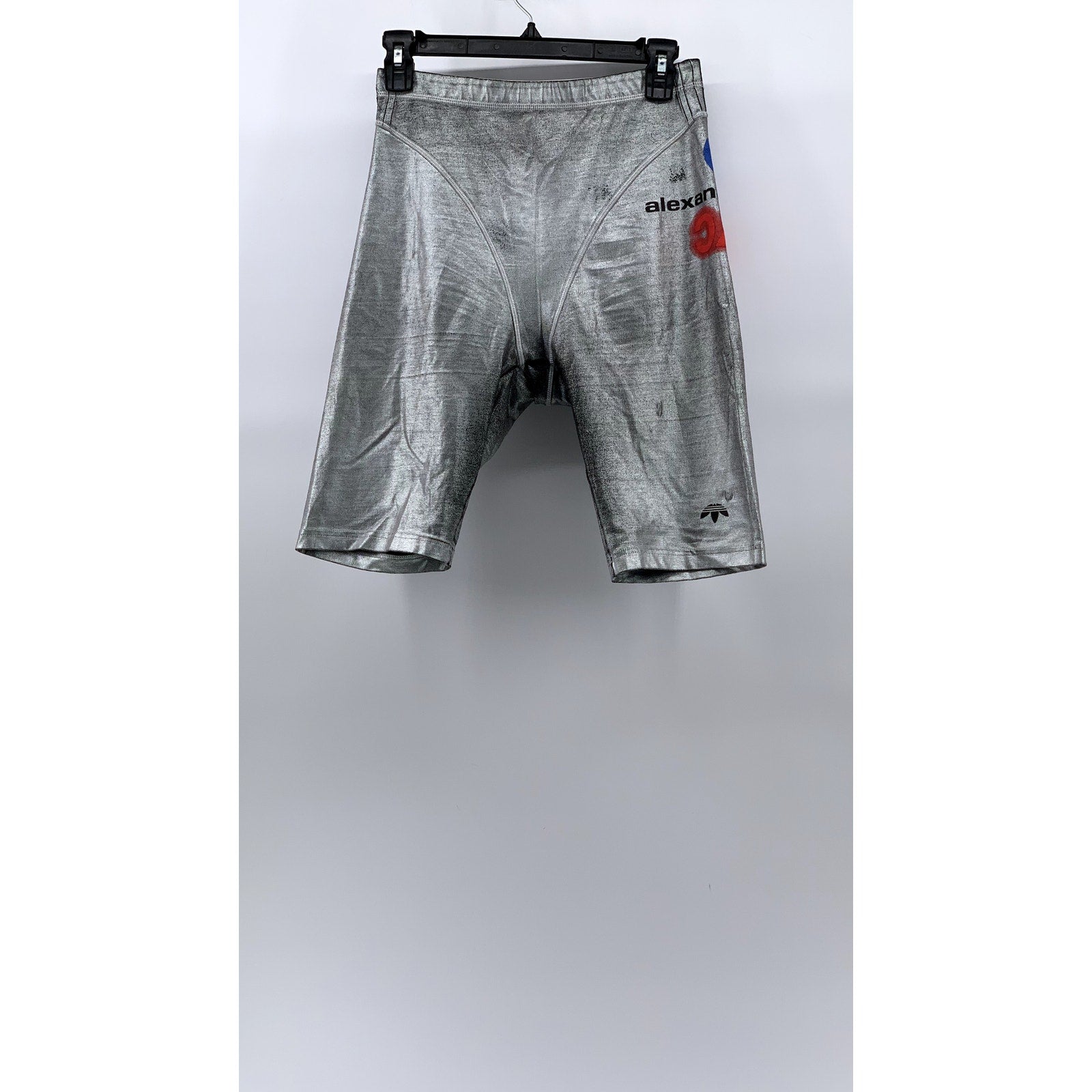 ADIDAS ORIGINALS X ALEXANDER WANG Women's Silver Distressed Biker Shorts SZ S