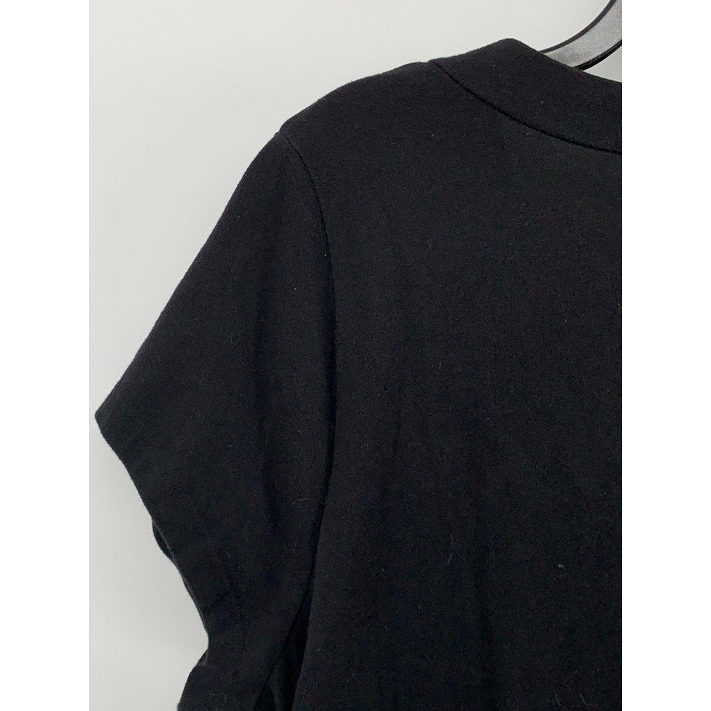 VENEZIA Women's Black Solid V-Neck Side-Ruched Short Sleeve Top SZ 18/20