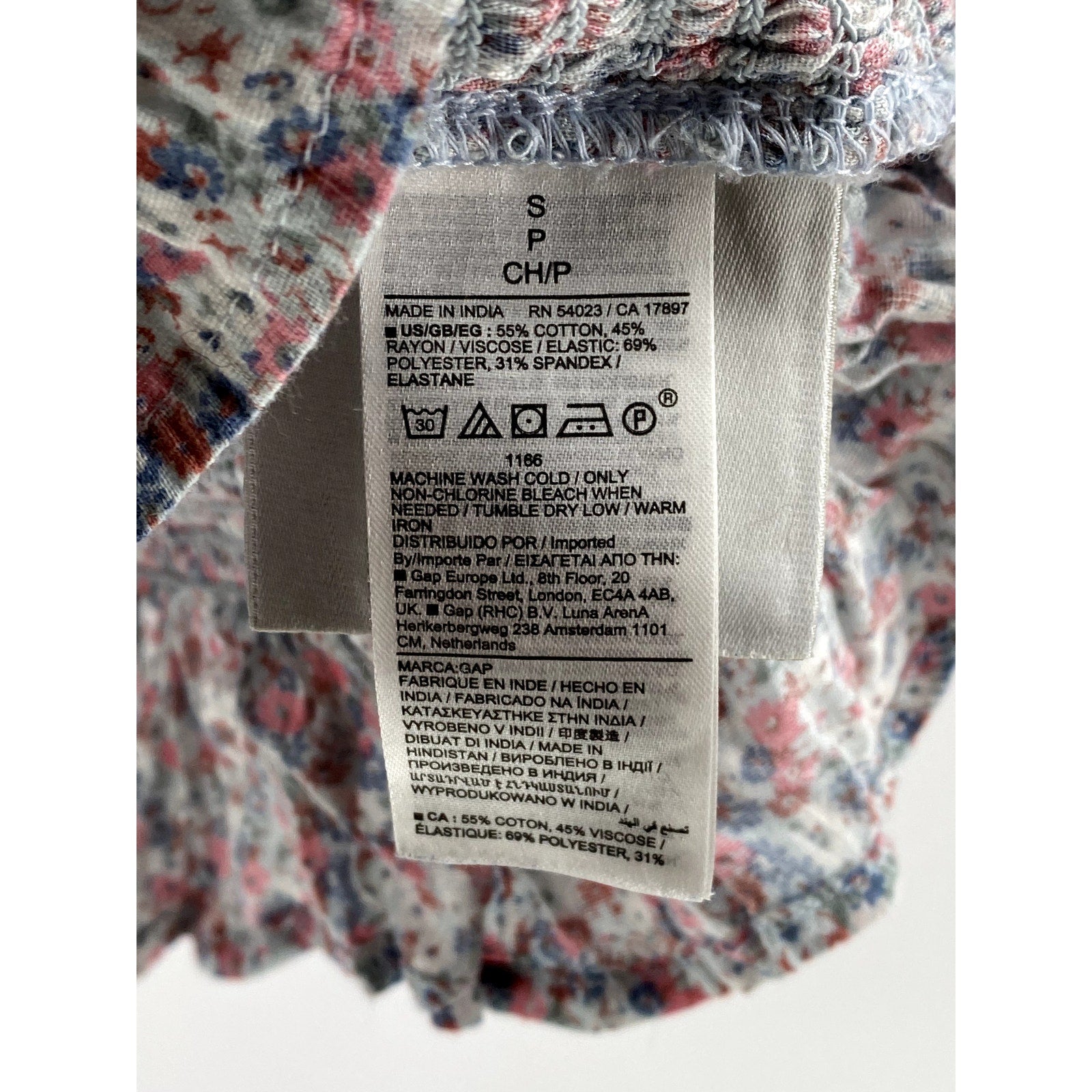 GAP Women's Pink-Blue Floral Straight-Neck Puff Elbow Sleeve Smocked Top SZ S