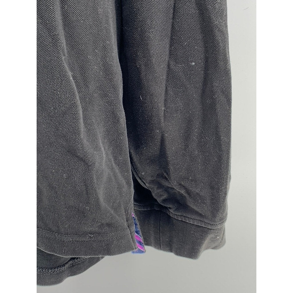 SUN68 Men's Black Textured Casual Long Sleeve Polo Shirt SZ L