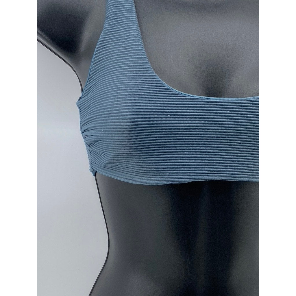 UNBRANDED Women's Blue Textured Tie-Back Scoop-Neck Bikini Top SZ XS