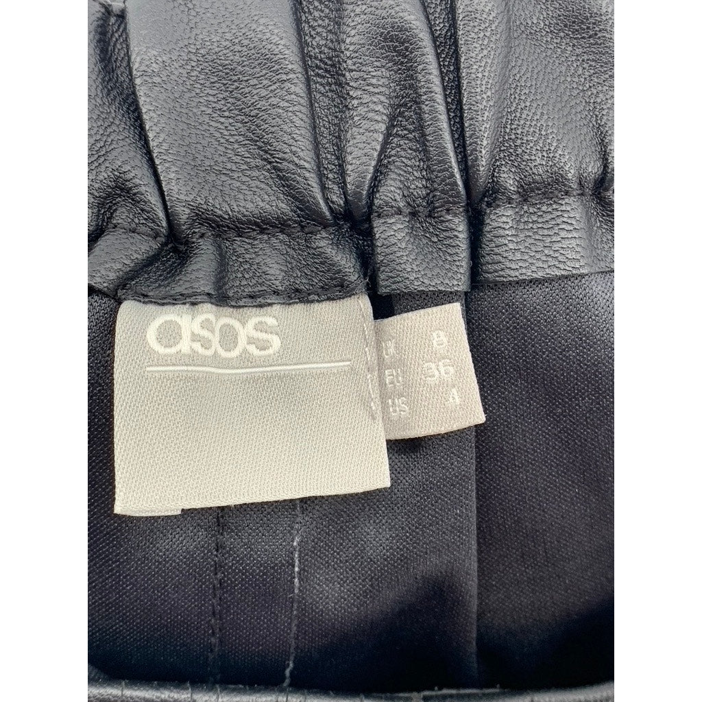 ASOS Women's Black Faux-Leather Straight Grunge Punk Mini Skirt SZ 4