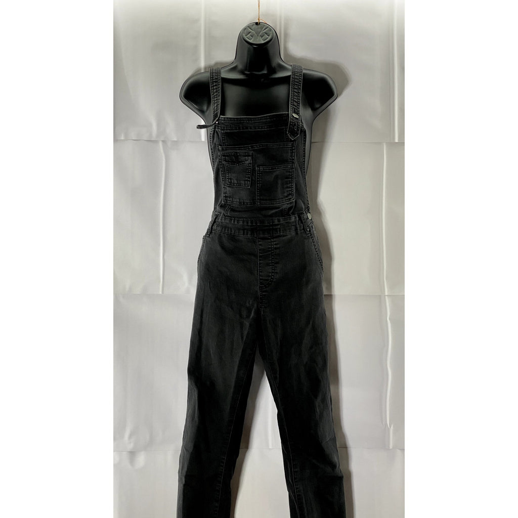 FREE PEOPLE Women's Black Washed Denim Square-Neck Skinny Overall SZ 28