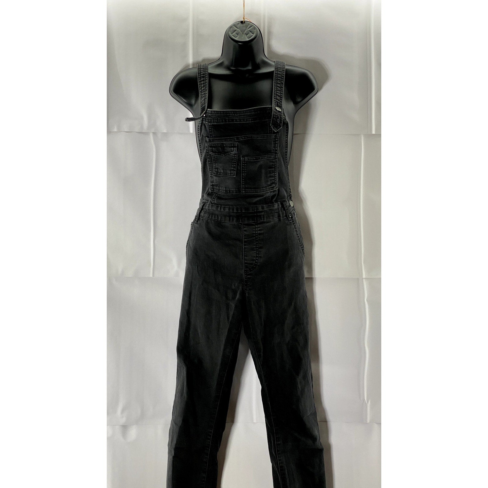 FREE PEOPLE Women's Black Washed Denim Square-Neck Skinny Overall SZ 28