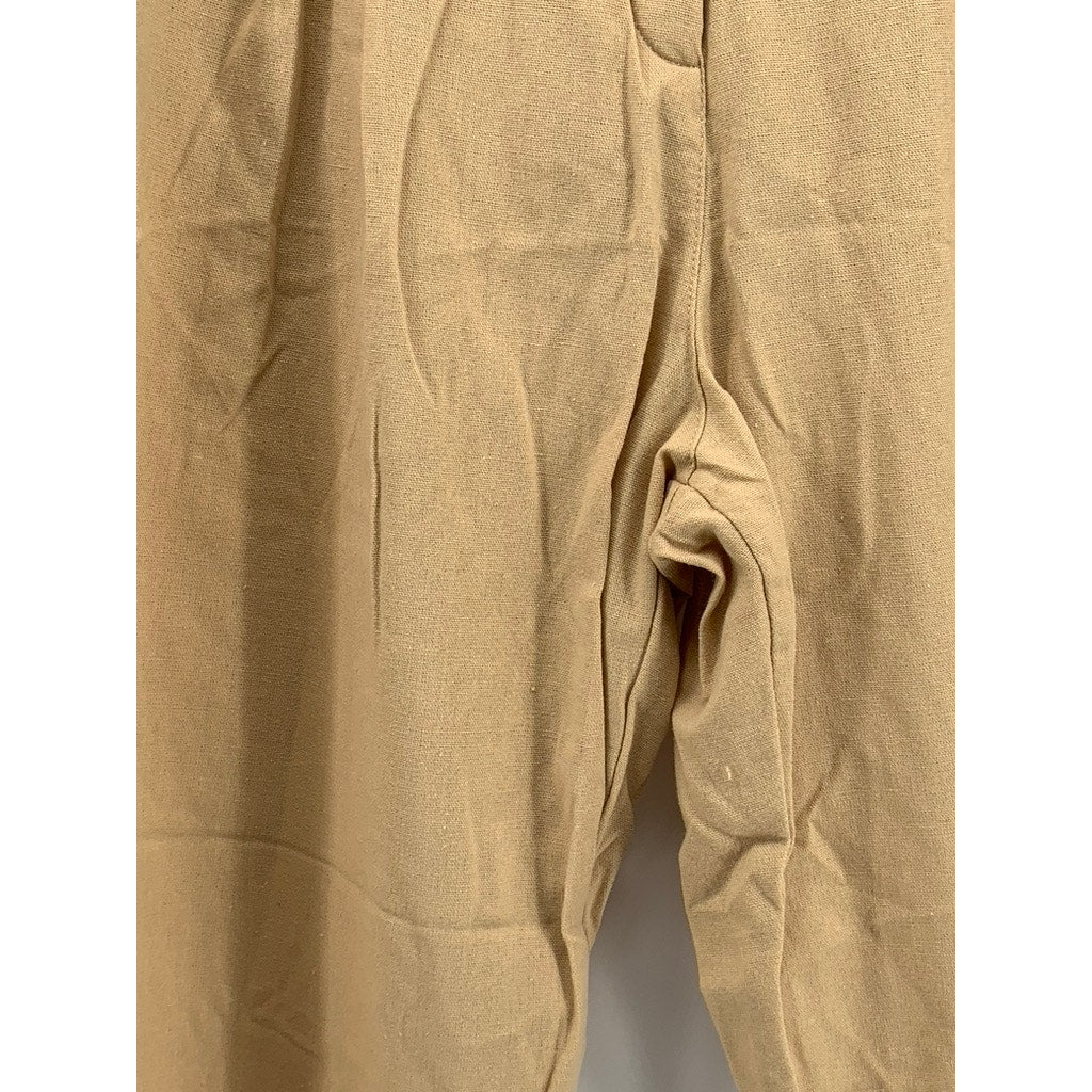 DIVINA Women's Tan Linen-Blend Milan Straight Leg Casual Pants SZ S