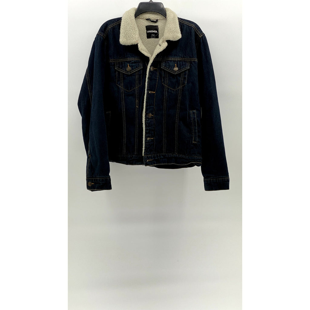 RSQ Men's Dark Blue Denim Button-Up Long Sleeve Sherpa Lined Jean Jacket SZ S
