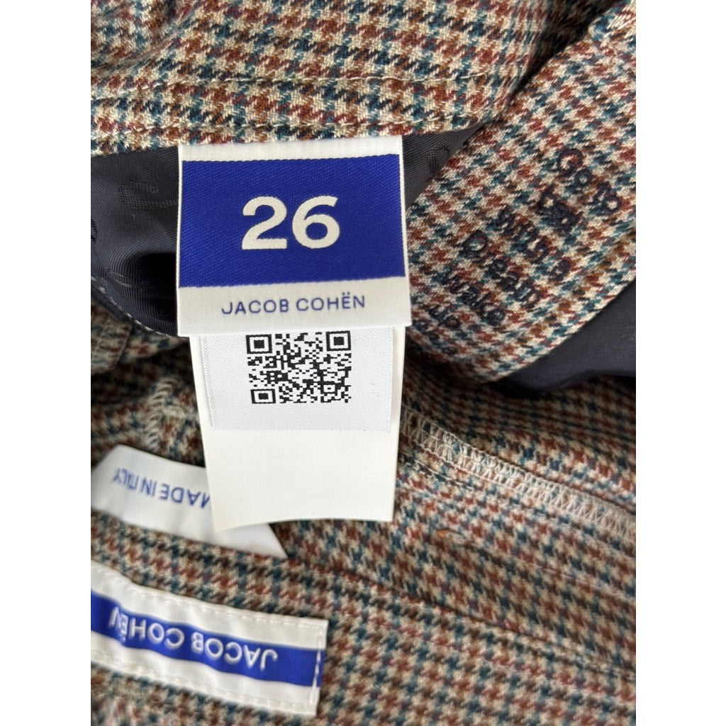 JACOB COHEN Women's Brown Houndstooth Debbie Super Flare Trousers SZ 26