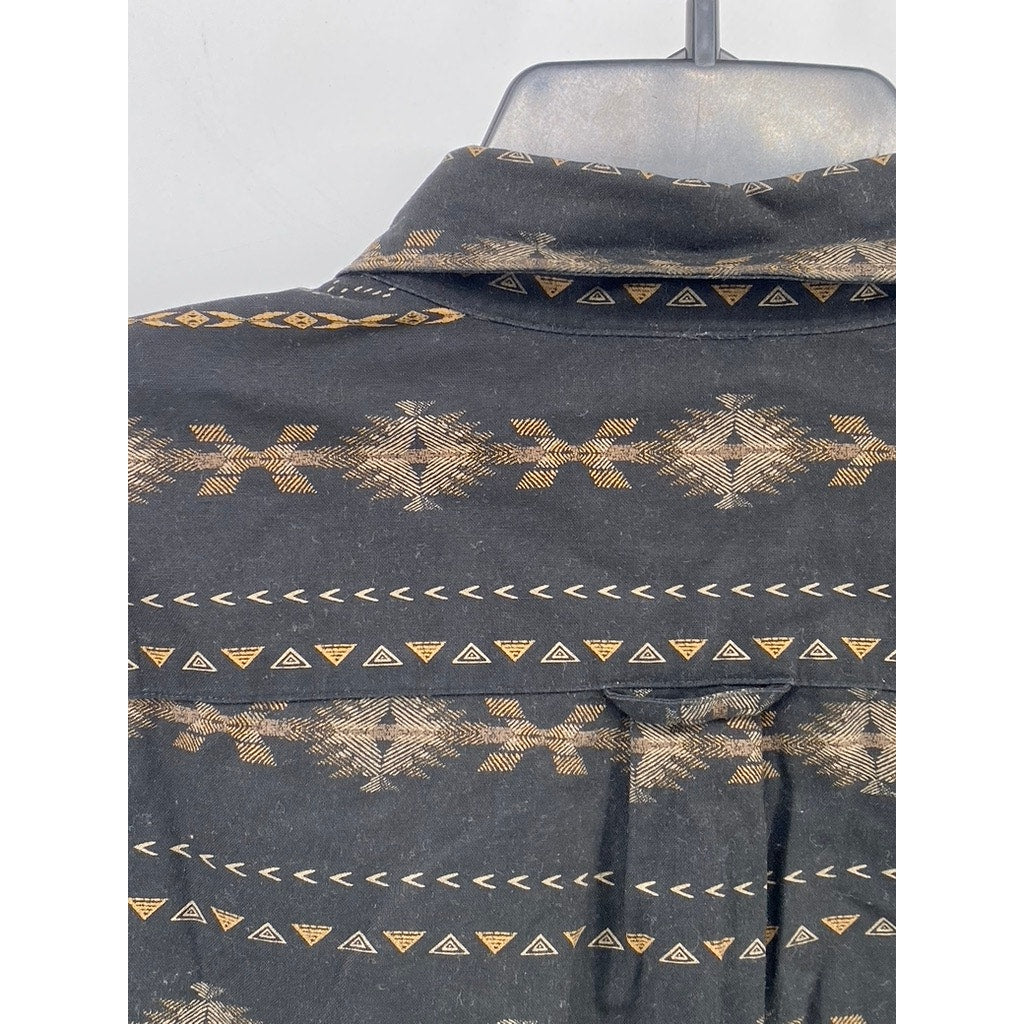 AMERICAN EAGLE Men's Black-Beige Printed Classic-Fit Button-Up Shirt SZ M