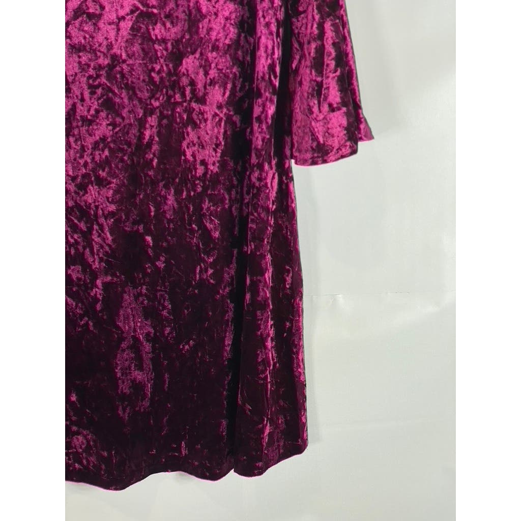 ELIZA J Women's Magenta Crushed Velvet V-Neck Bell Sleeve Mini A-Line Dress SZ16