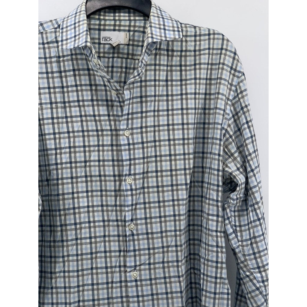 NORDSTROM RACK Men's Blue Plaid Button-Up Trim Fit Shirt SZ 16.5