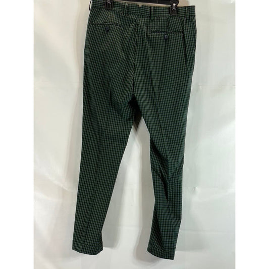 ASOS DESIGN Men's Navy/Green Micro Check Tapered Smart Trousers SZ 34X34