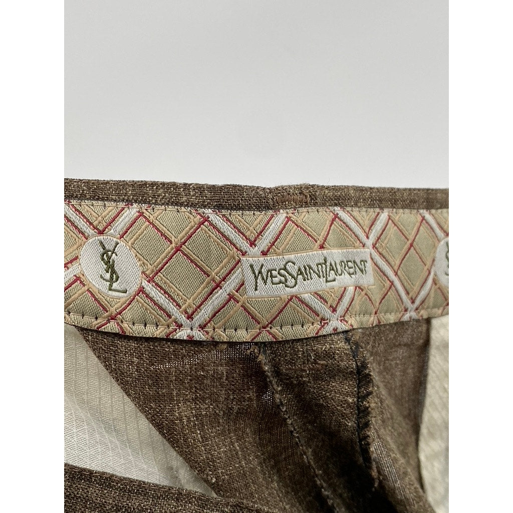 YSL YVES SAINT LAURENT Men's Brown Pleated Straight-Leg Pants SZ 44(US34)