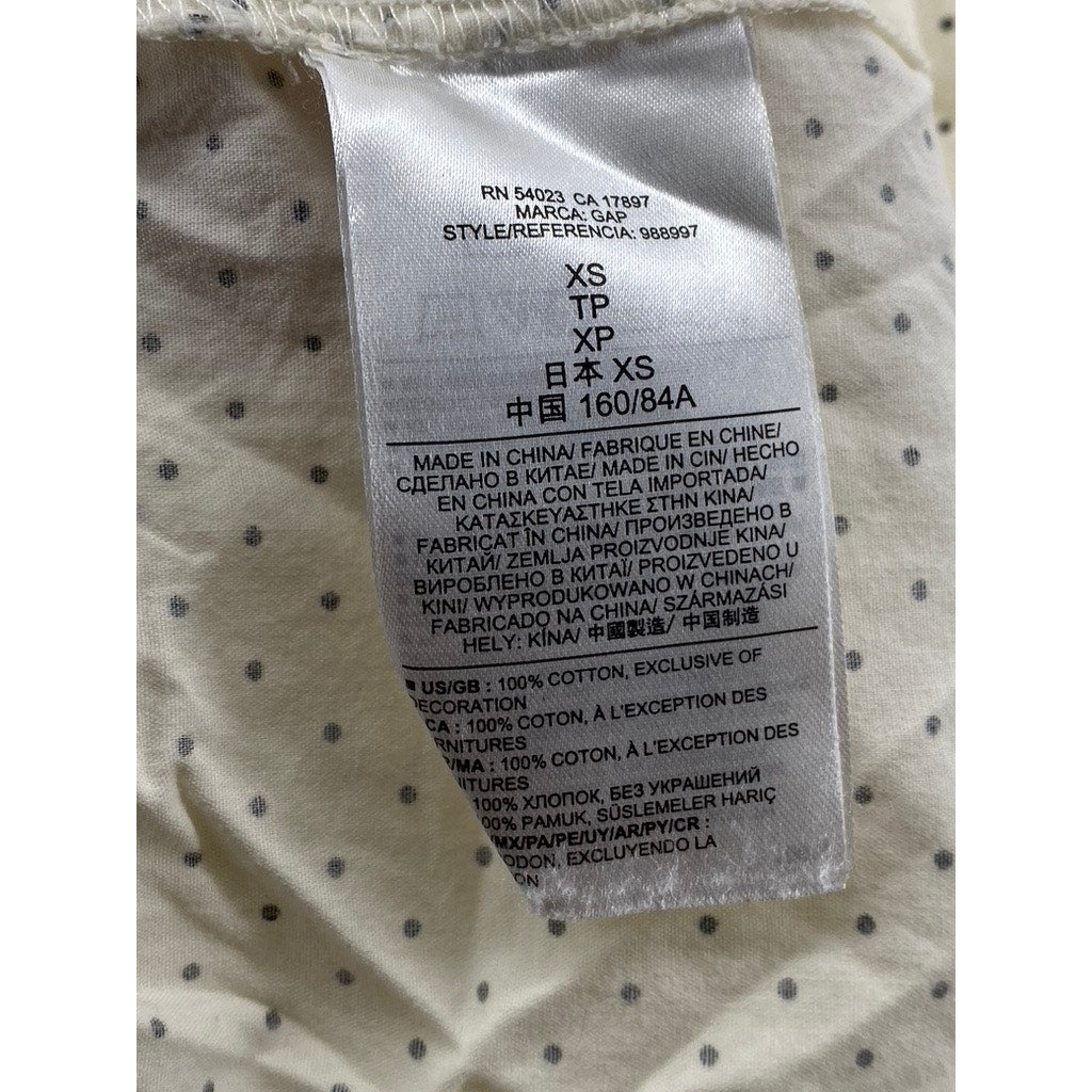 GAPBODY Women's Cream-Black Polka Dot Button-Up Oversized Long Sleeve Top SZ XS