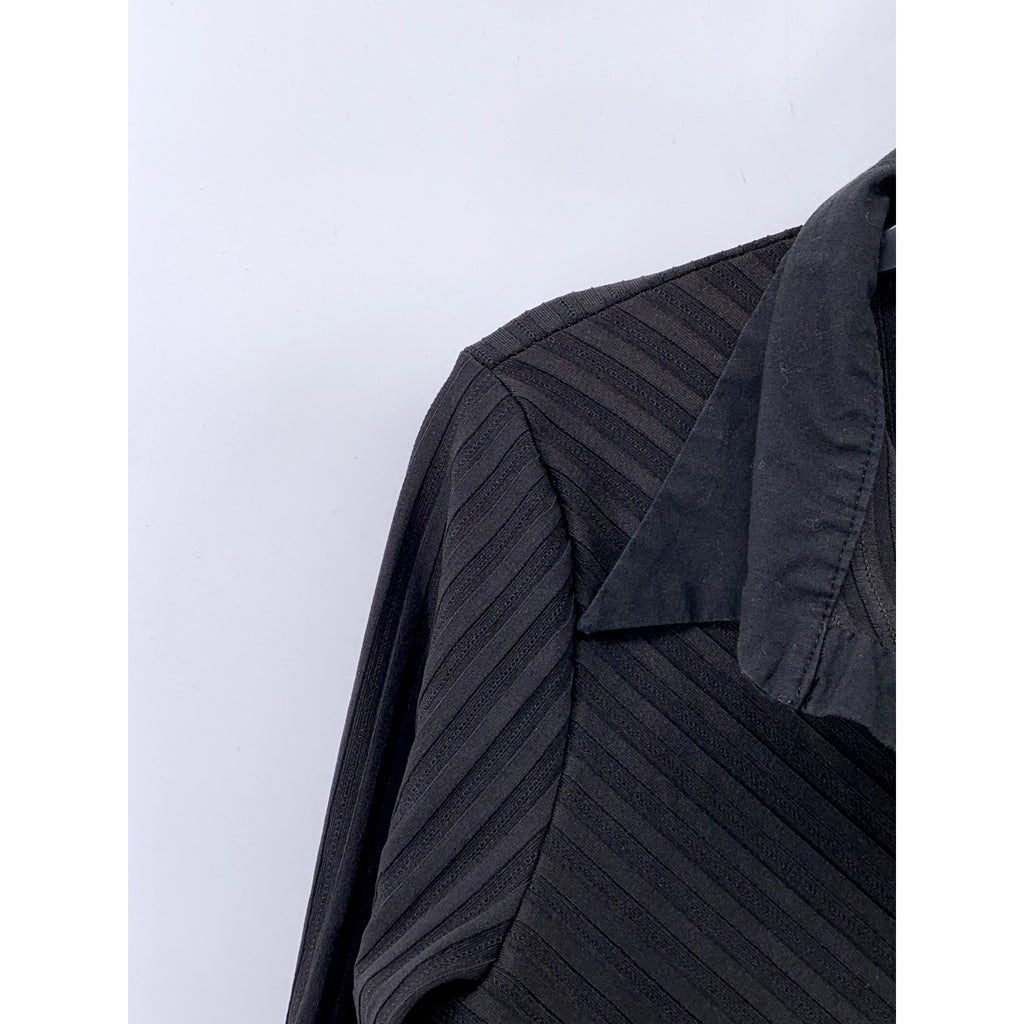 JESSICA Women's Vintage 90's Black Wide-Rib Long Sleeve Button-Up Top SZ L