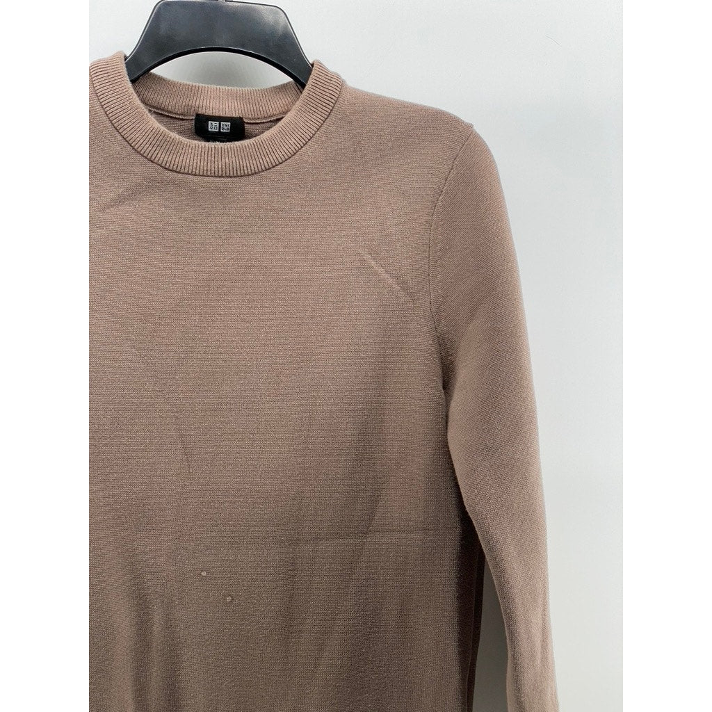 UNIQLO Men's Light Brown Crewneck Long Sleeve Pullover Knit Sweater SZ XS
