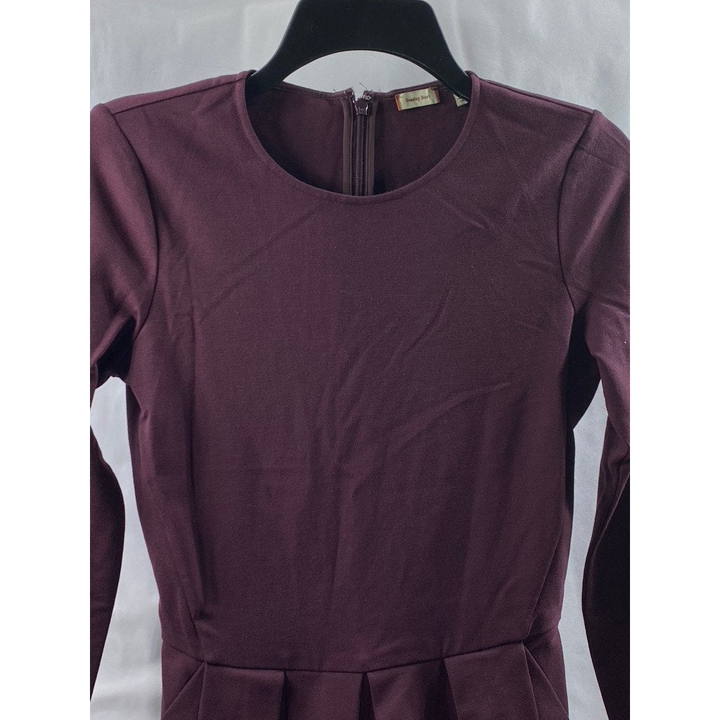 SUNDAY BEST Women's Burgundy Crewneck Long Sleeve A-Line Mini Dress SZ 2