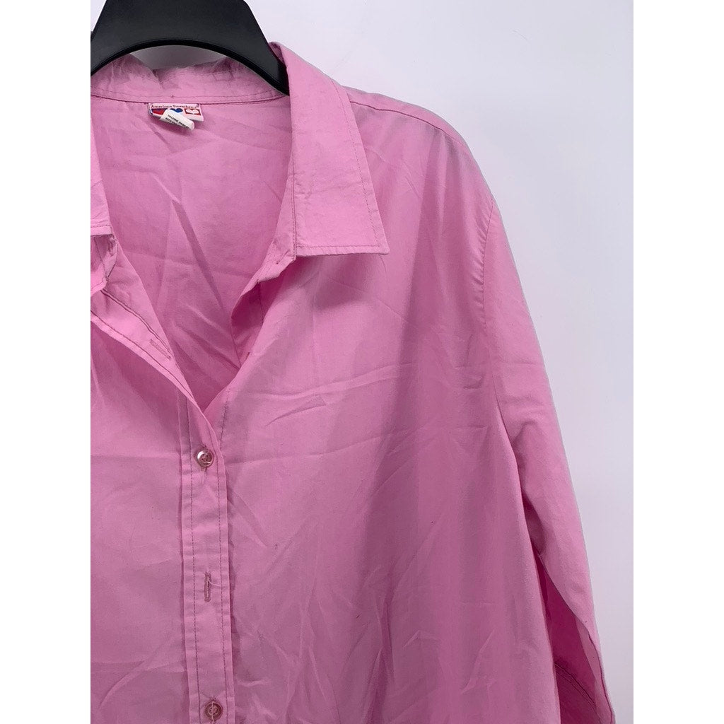 AMERICAN SWEETHEART Women's Vintage Bubblegum Pink Button-Up 3/4 Sleeve Top SZXL