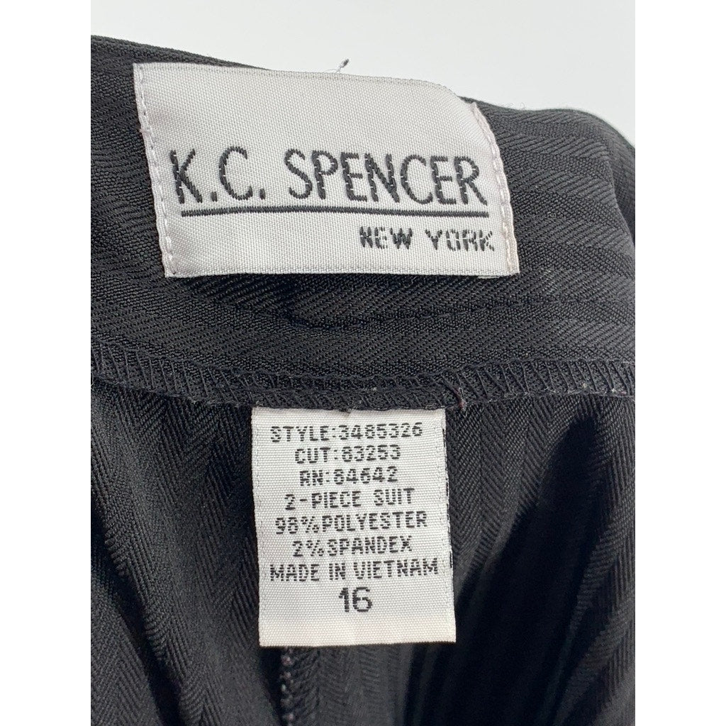 KC SPENCER NY Women's Black Striped Straight Leg Regular Fit Pants SZ 16