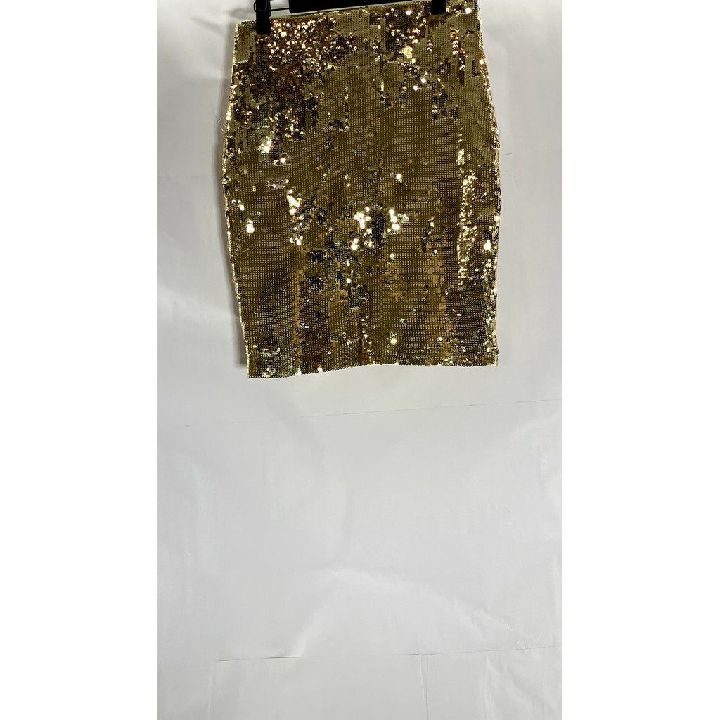 WOW COUTURE GOLD LABEL Women's Gold Sequin Embellished Mini Skirt SZ M