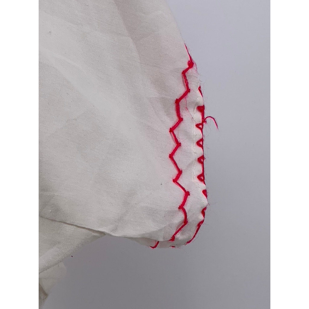 UNBRANDE Women's White-Multi Embroidered Traditional Short Sleeve Blouse SZ L