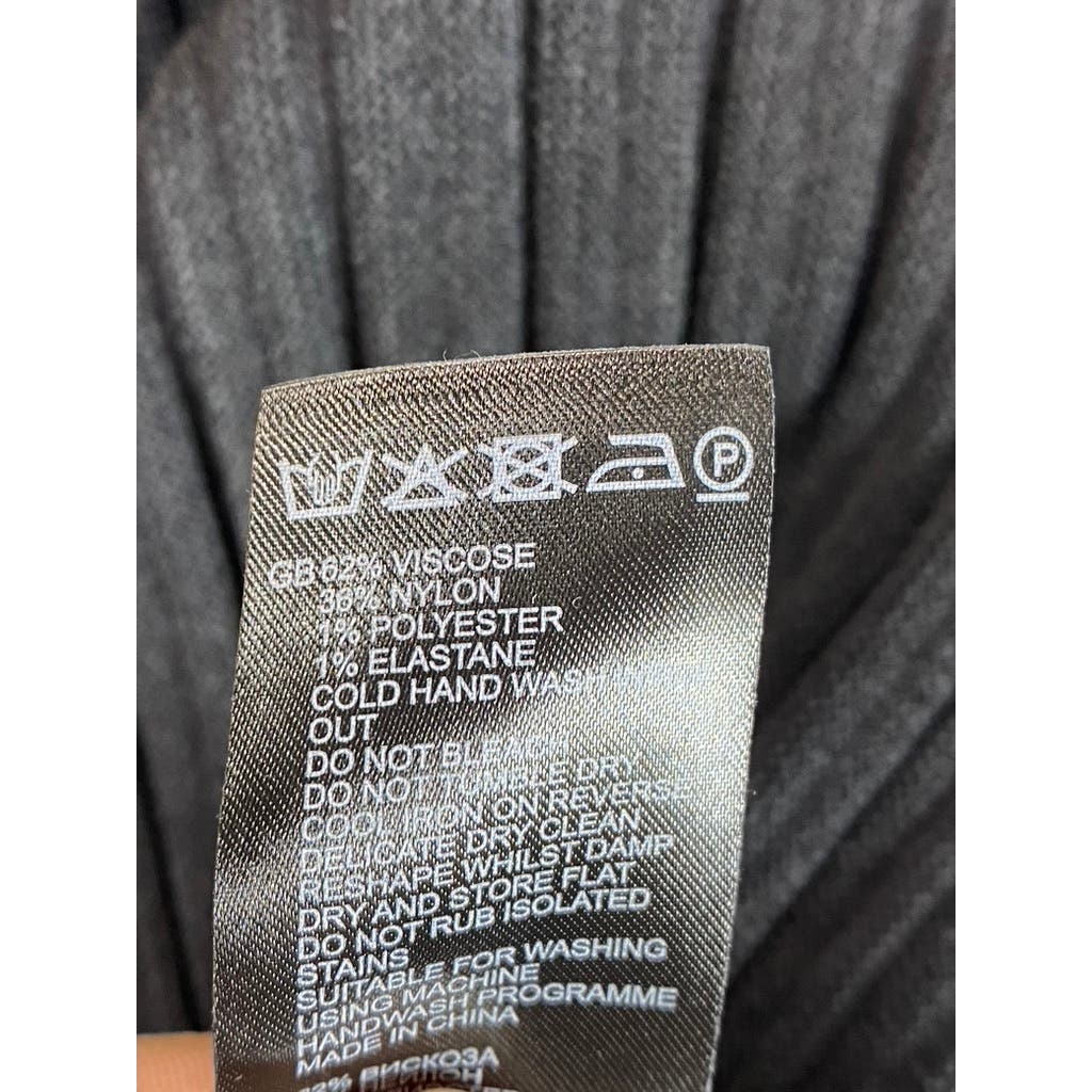 REISS Women's Clemmy Black Pleated Long Sleeve A-line Illusion Dress SZ L