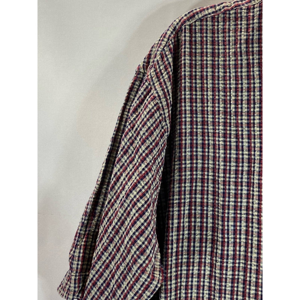 AMERICAN EAGLE OUTFITTERS Men's Red/Blue Mini Check Vintage Button-Up Shirt SZ L