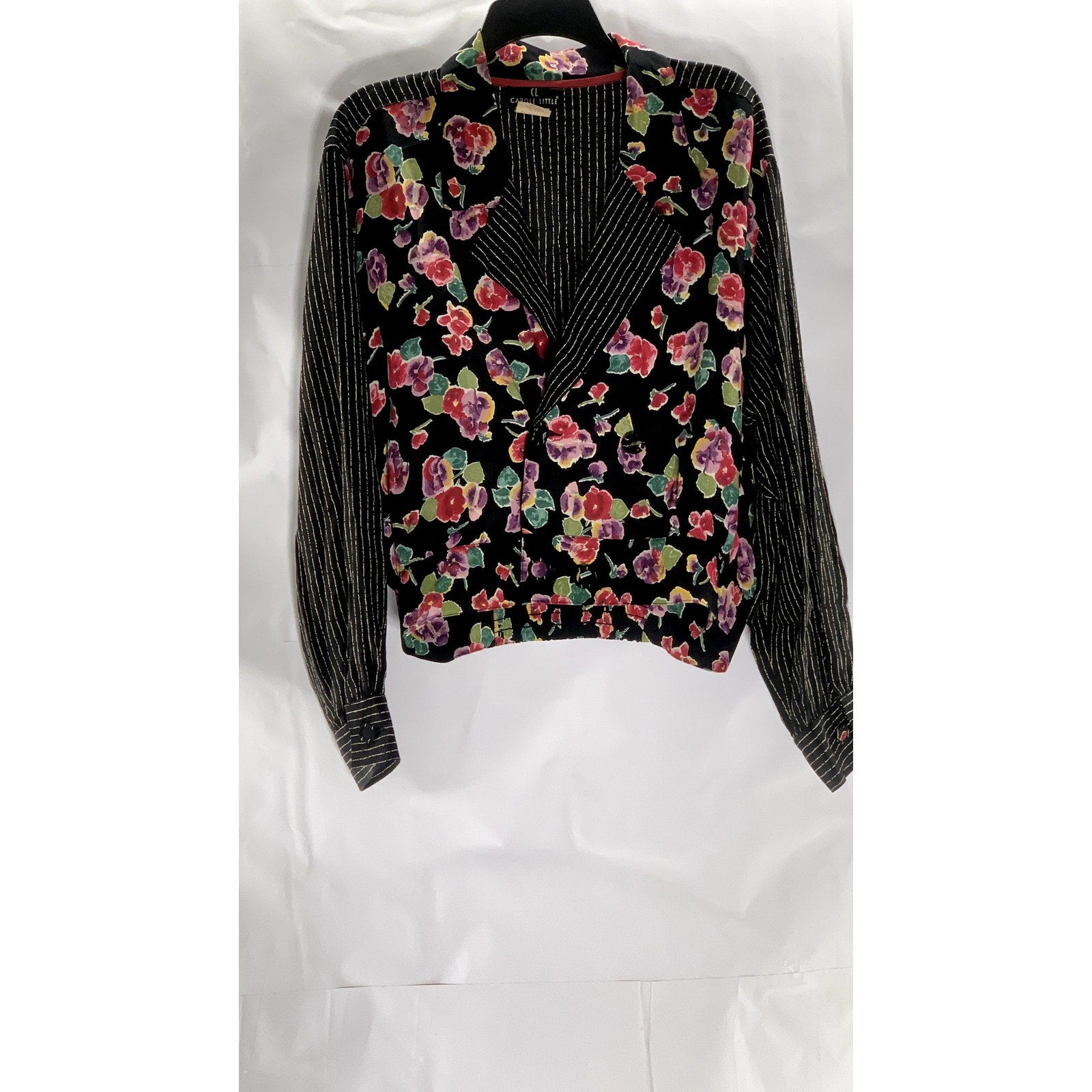 CAROLE LITTLE Women's Vintage Black Floral Pinstripe Two-Button Blazer SZ 8