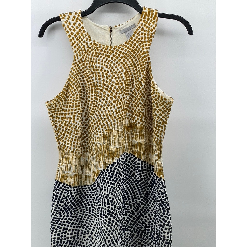 H&M Women's Square Print Textured Crewneck Sleeveless Bodycon Midi Dress SZ M