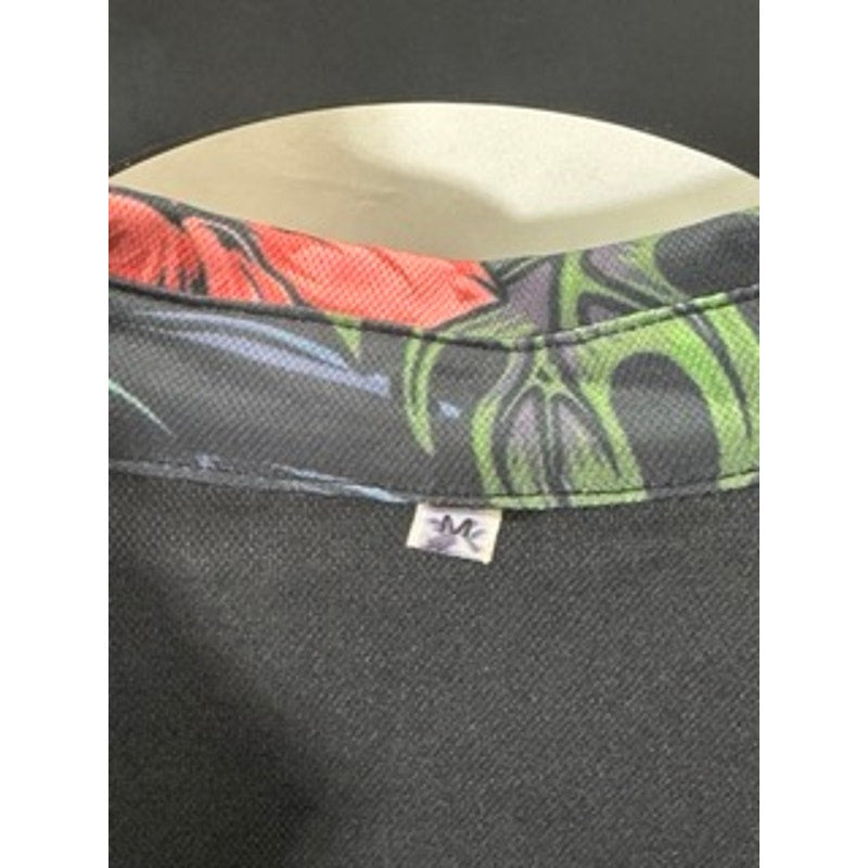 SALTY MONKEY Men's Black Floral Print Short Sleeve Polo Shirt SZ M