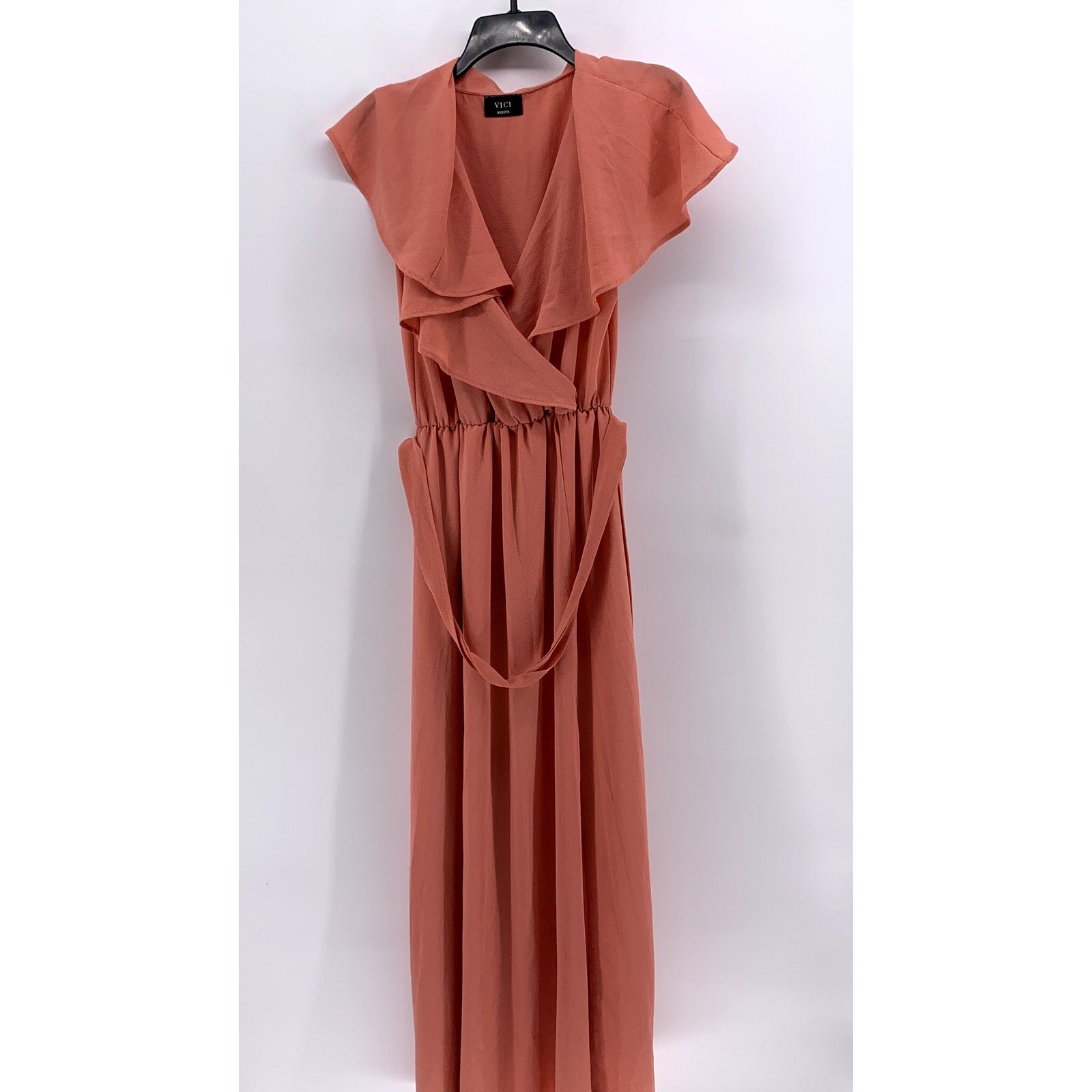 VICI Women's Peach Ruffle Belted Maxi Dress SZ M