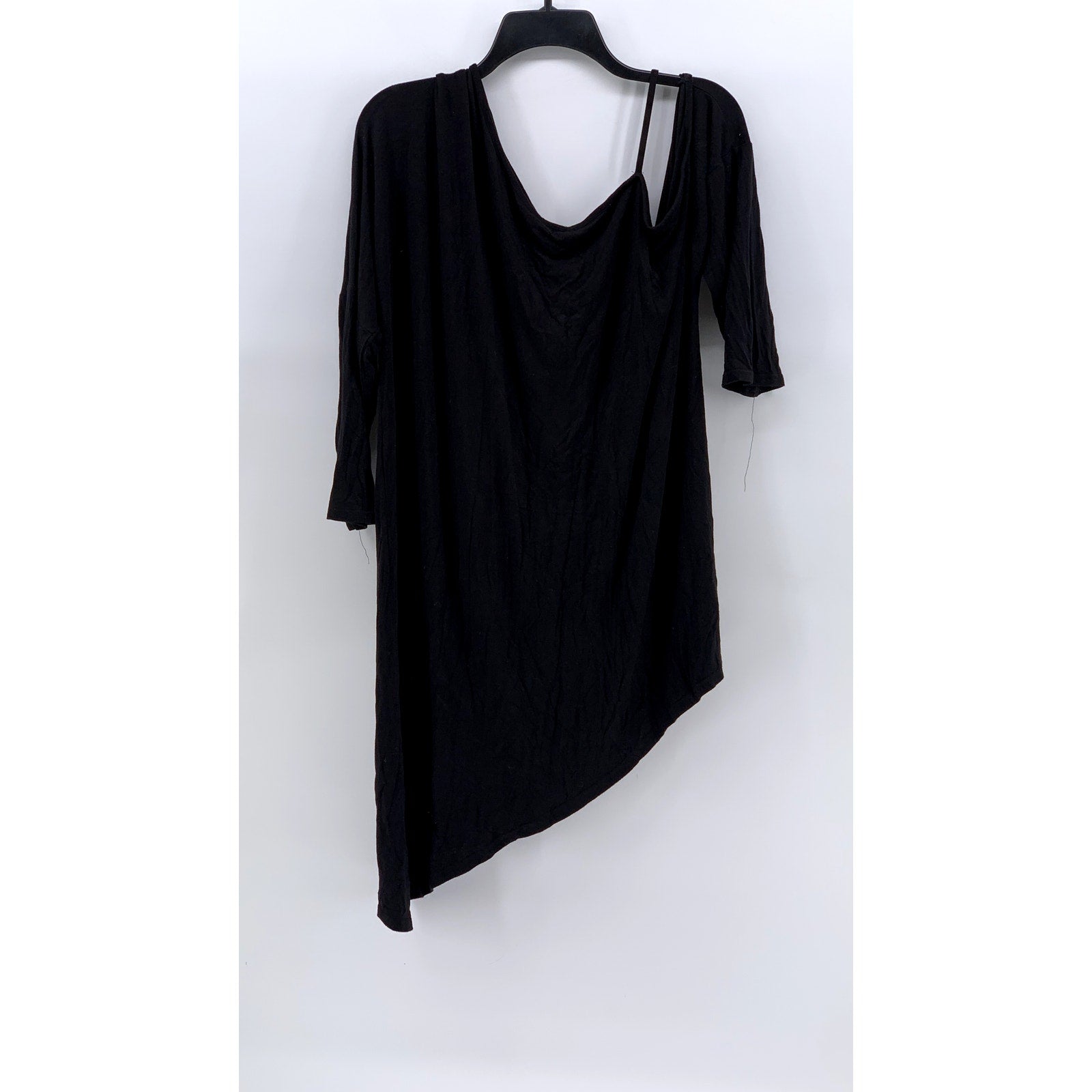 M Women's Black Cutout Shoulder Elbow Sleeve Asymmetrical Dress SZ L
