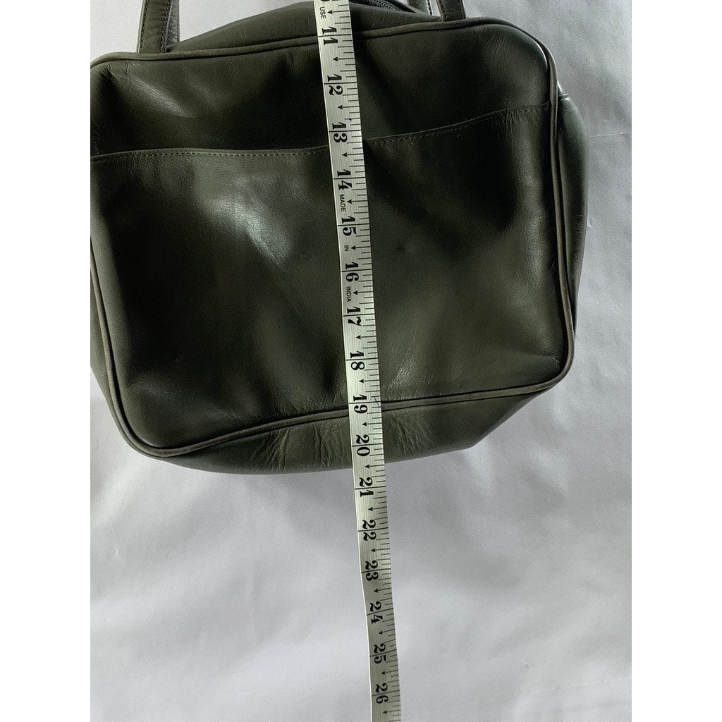 PERLINA NEW YORK Women's Gray Leather Round Satchel Messenger Bag