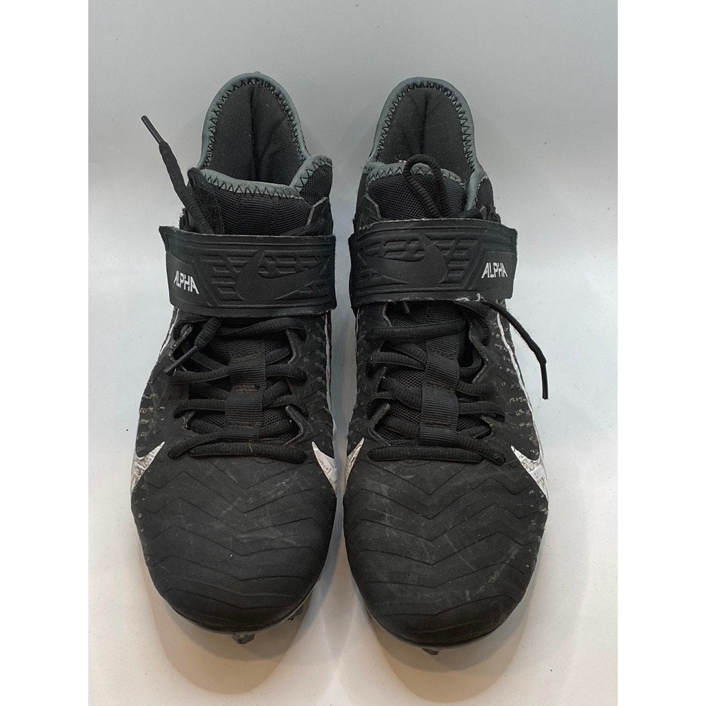 NIKE Men's Black-White Swoosh Alpha Menace Pro Mid Lace-Up Soccer Cleats SZ 10