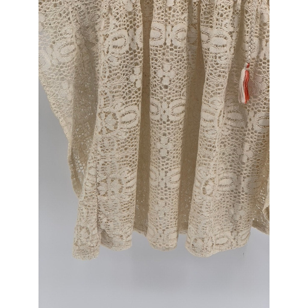 XHILARATION Women's Beige Floral Lace V-Neck Short Sleeve Swim Cover-Up SZ M
