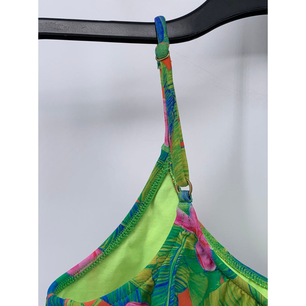 FARM Women's Floral Ruffle Spaghetti Strap Scoop Neck Bikini Top SZ M