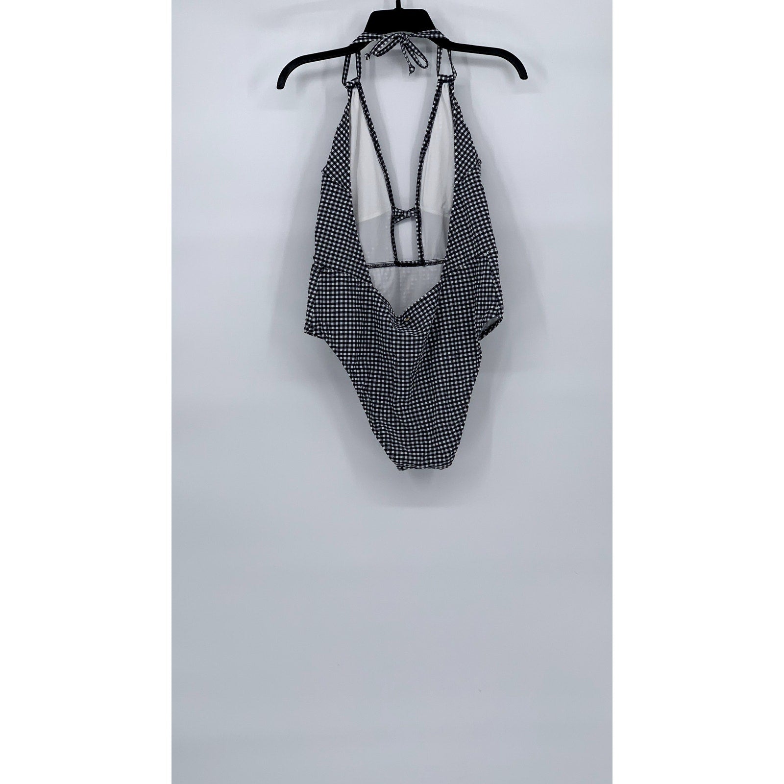 VICTORIA SECRET Women's Blue-White Gingham Cutout V-Neck Tie Neck Swimsuit SZ XL