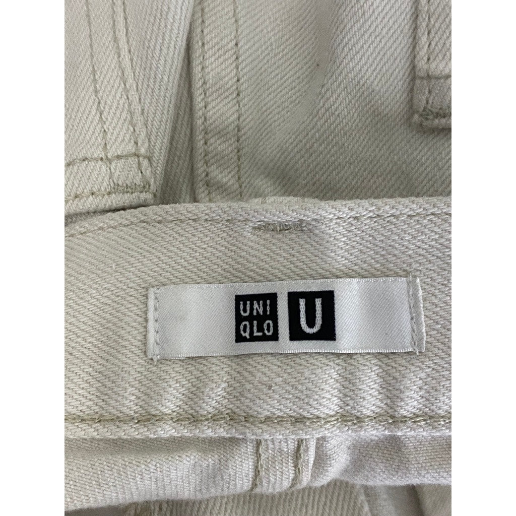 UNIQLO U Women's Cream Cotton Raw-Hem Regular-Fit Straight-Leg Jean SZ 27X32