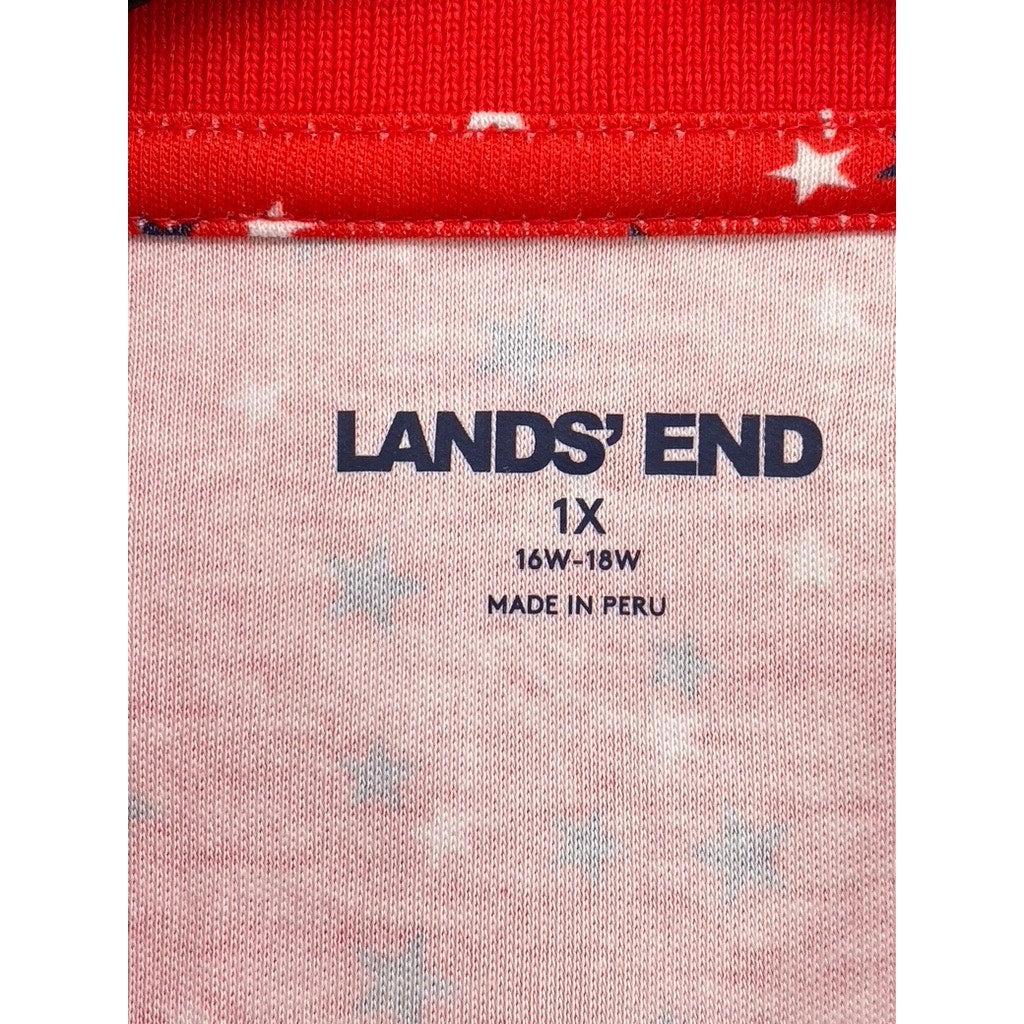 LANDS' END Women's Plus Red Printed Short Sleeve Polo Top SZ 1X