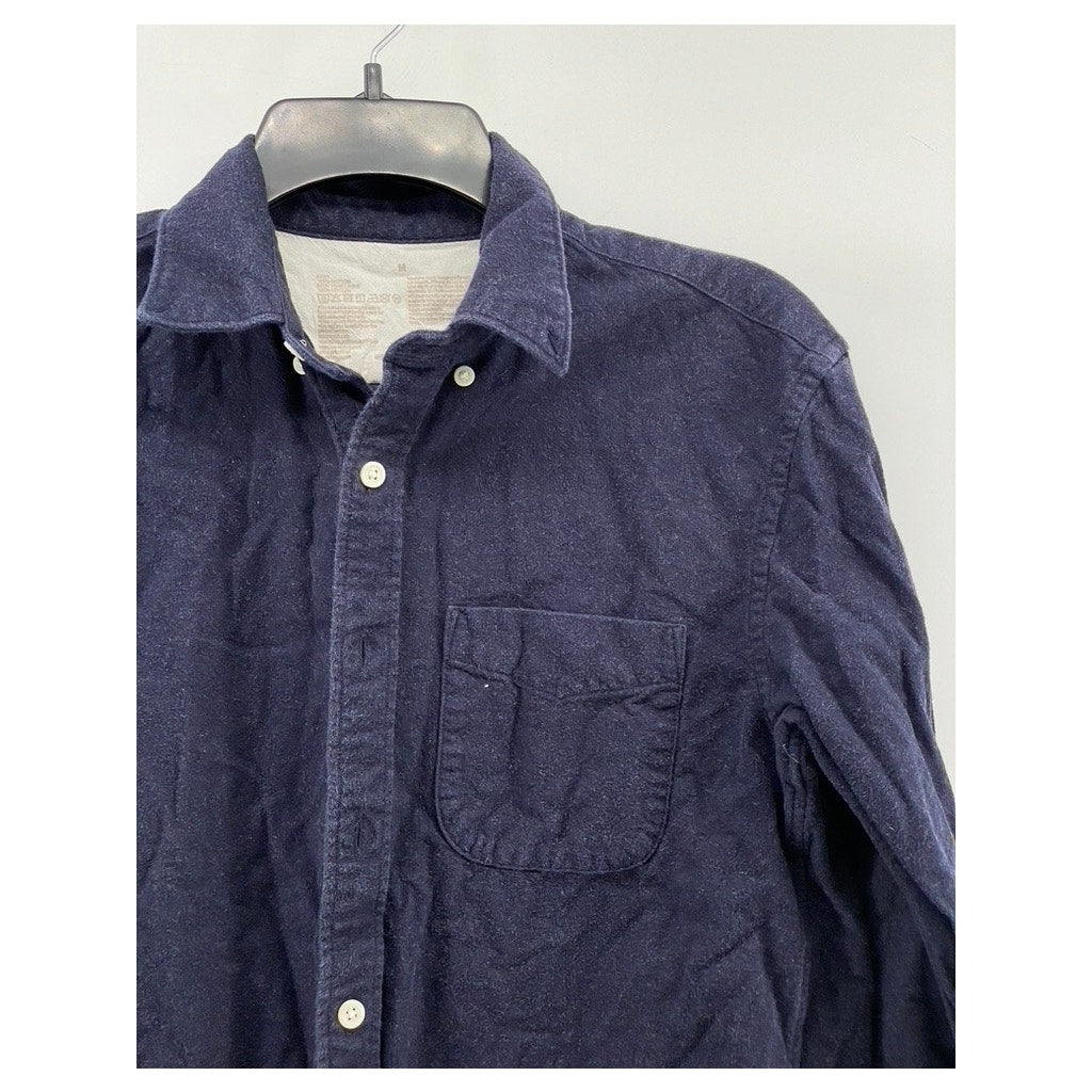 UNBRANDED Men's Navy Solid Regular-Fit Button-Up Long Sleeve Shirt SZ M
