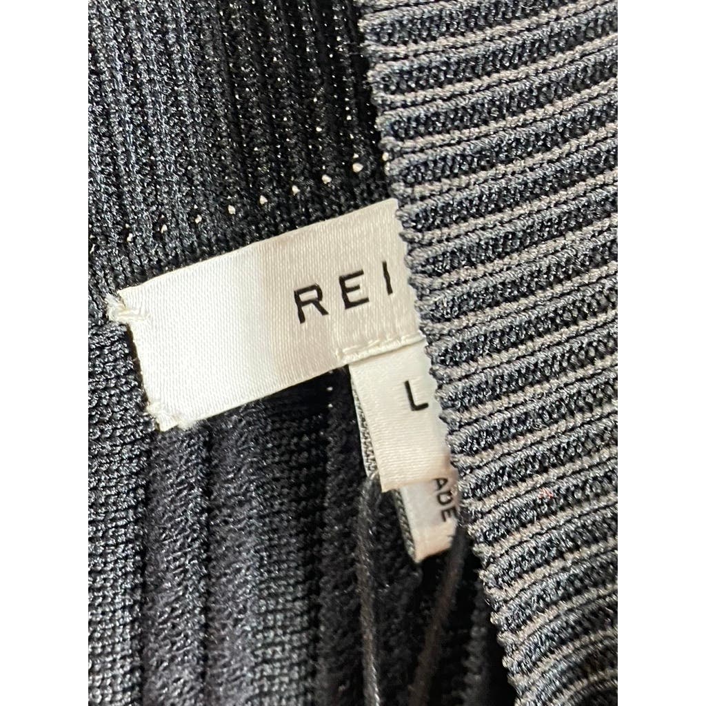 REISS Women's Clemmy Black Pleated Long Sleeve A-line Illusion Dress SZ L