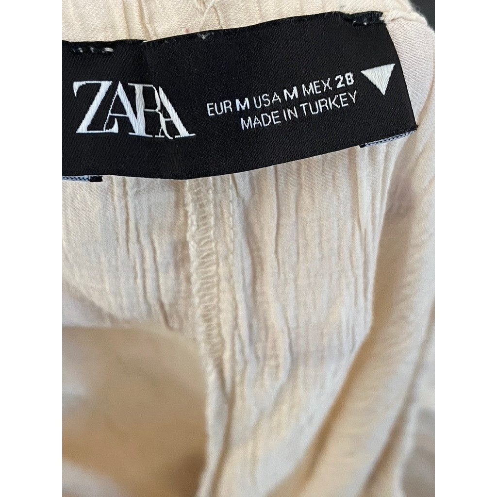 ZARA Women's Beige Textured Relaxed-Fit Straight-Leg Casual Pull-On Pant SZ M