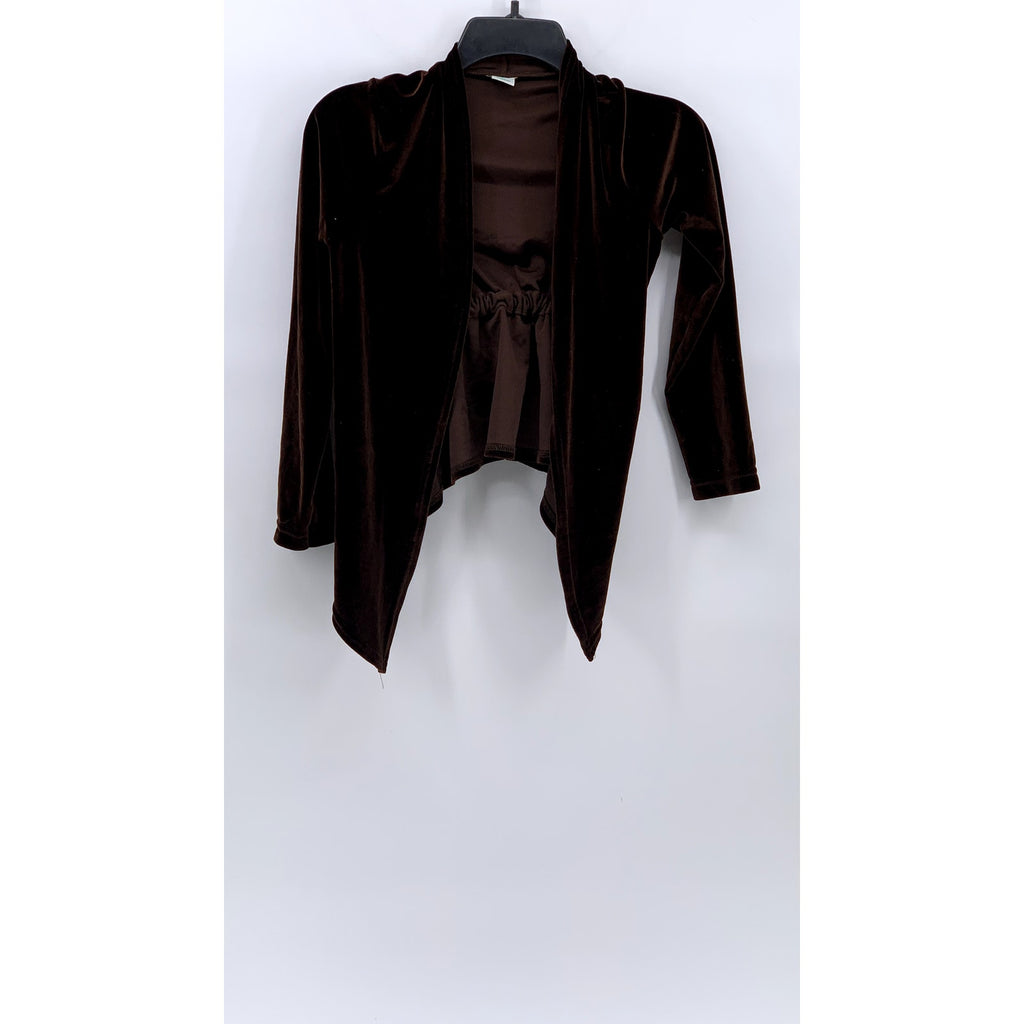 PEACHES N' CREAM Women's Brown Velvet Open-Front Back Cinched Sweater SZ XS